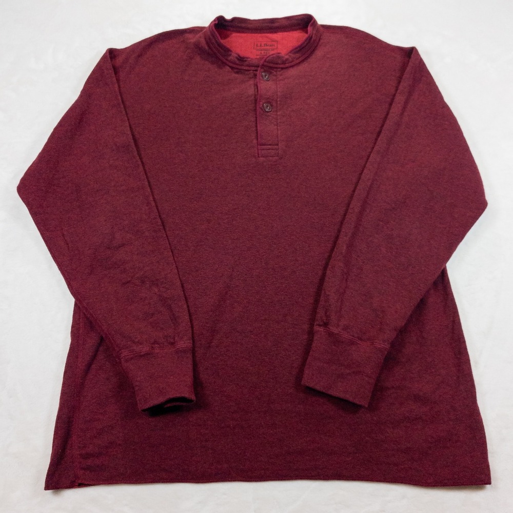 LL Bean Wool Blend Henley Shirt Men L Maroon Lined Long Sleeve Outdoor Casual